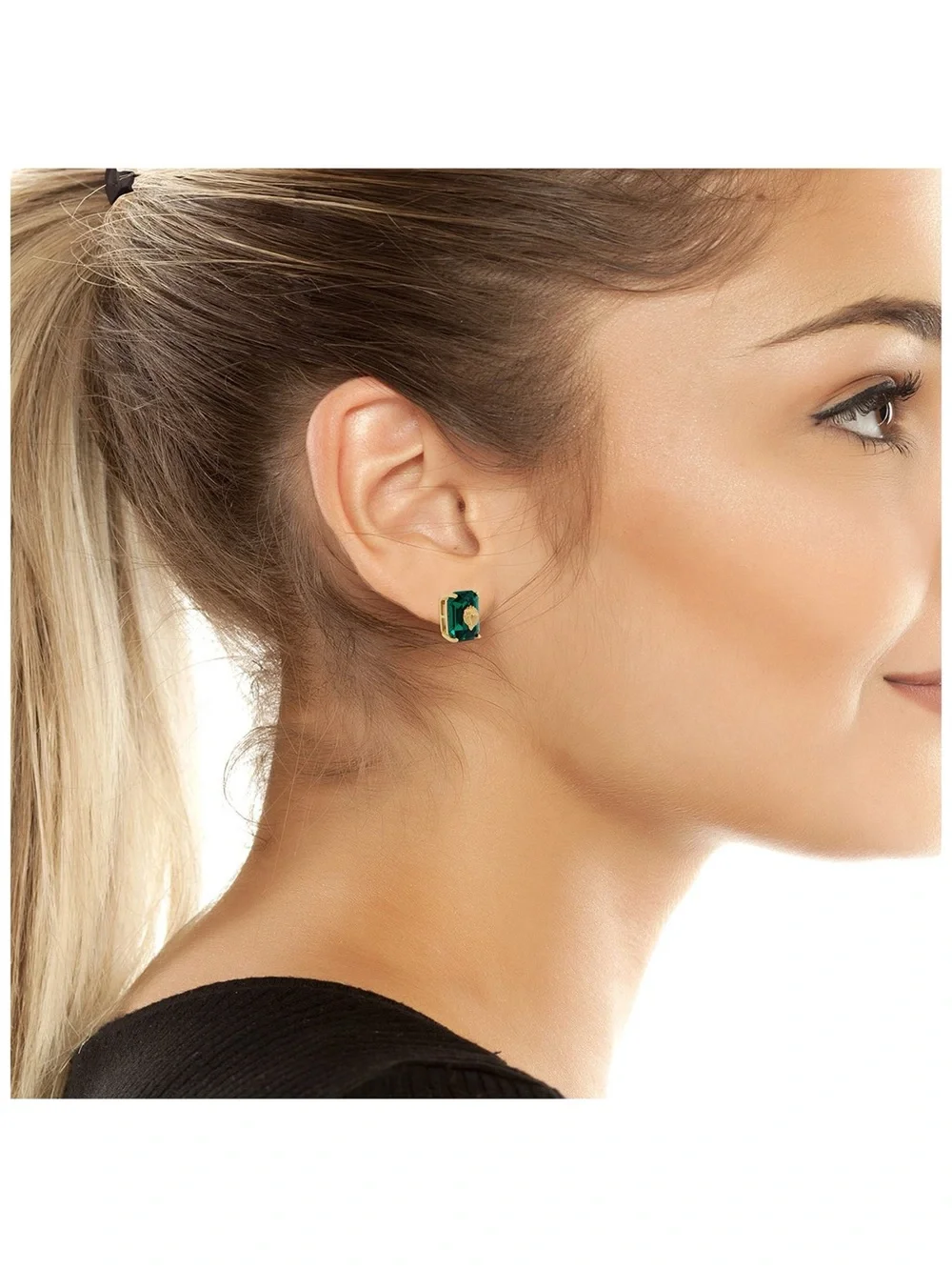 KURT GEIGER London Emerald Cut Crystal Eagle Head Stud Earrings NWT Green